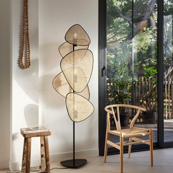 Pebble Stack - Sleek Black Rattan Floor Lamp