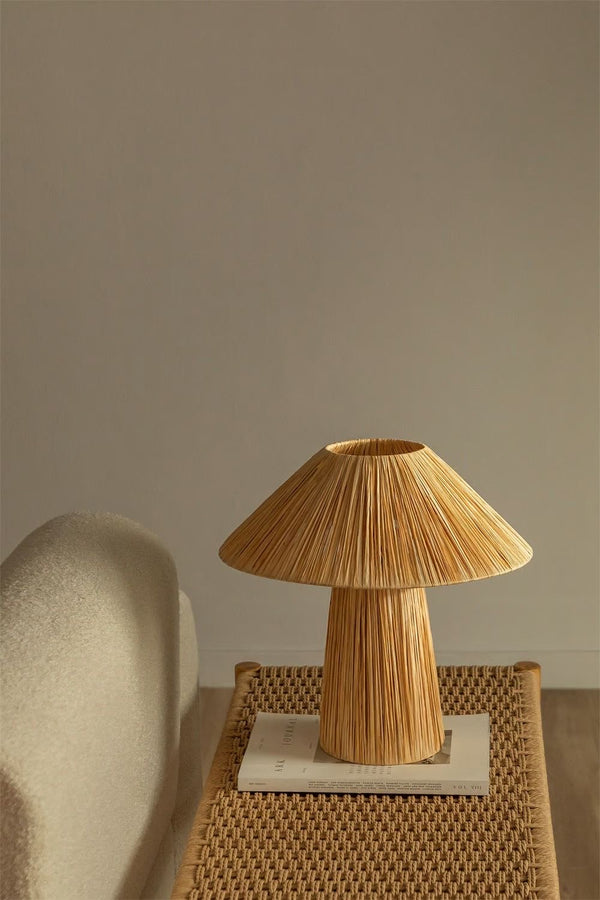 Rosy Raffia Mushroom Table Lamp