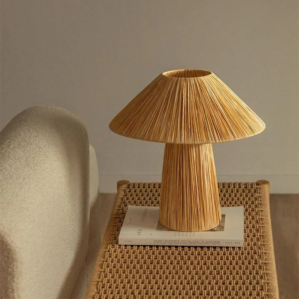 Rosy Raffia Mushroom Table Lamp