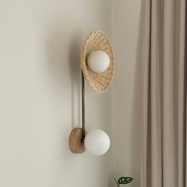 Double Decker Rattan Halo Wall Sconce