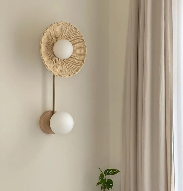 Double Decker Rattan Halo Wall Sconce
